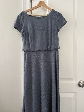Adrianna papell Elegant Gray Beaded Women's Dress Bridesmaid dress